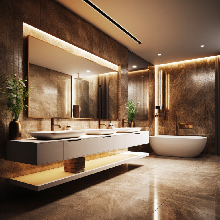 bagno realizzato a misura con illuminazione